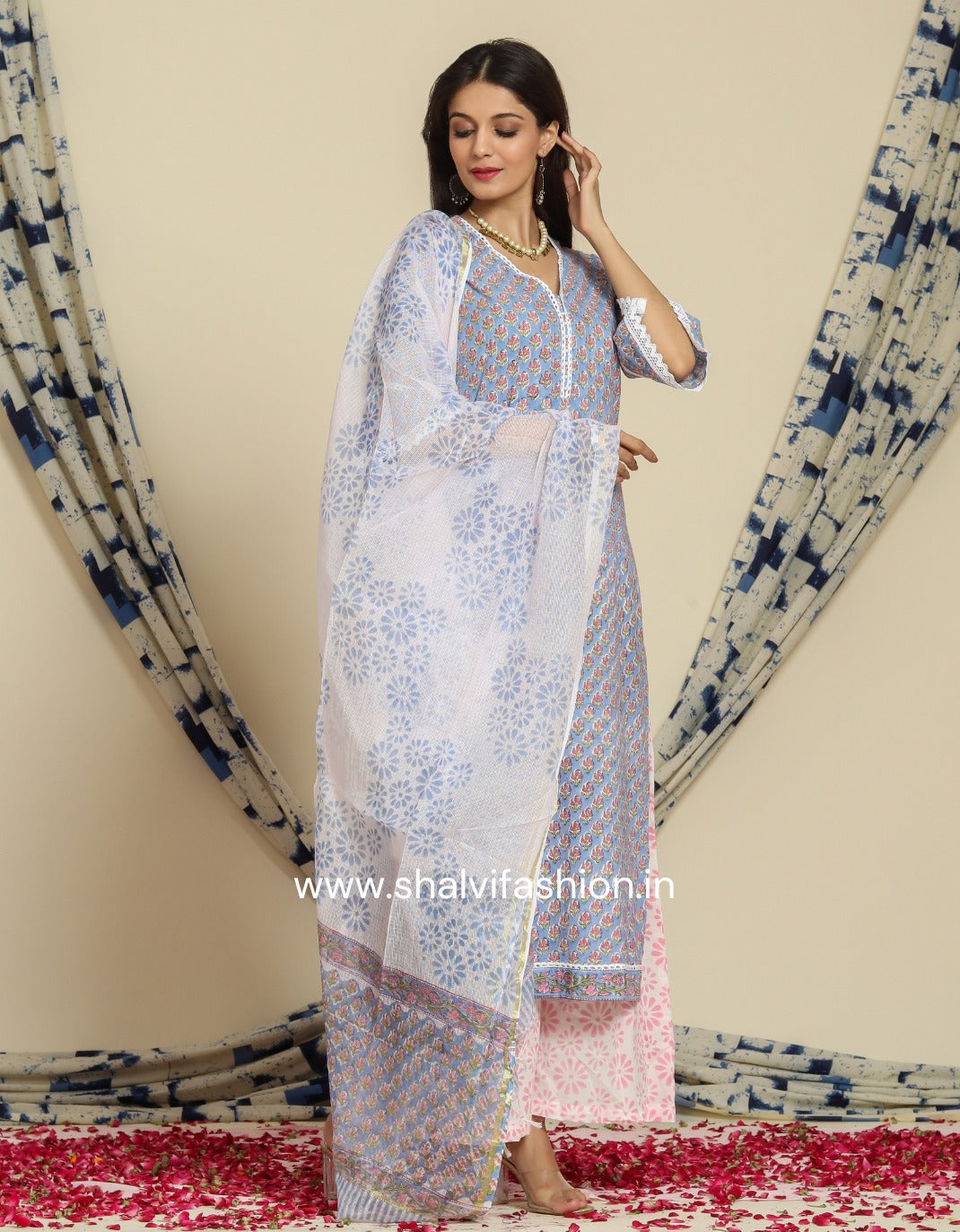 Shop jaipuri print cotton suit sets with kota dupatta (CSS80KD)