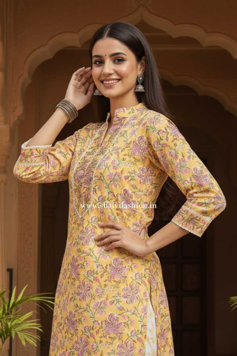 Shop block printed cotton suit sets with kota dupatta online (CSS81KD)