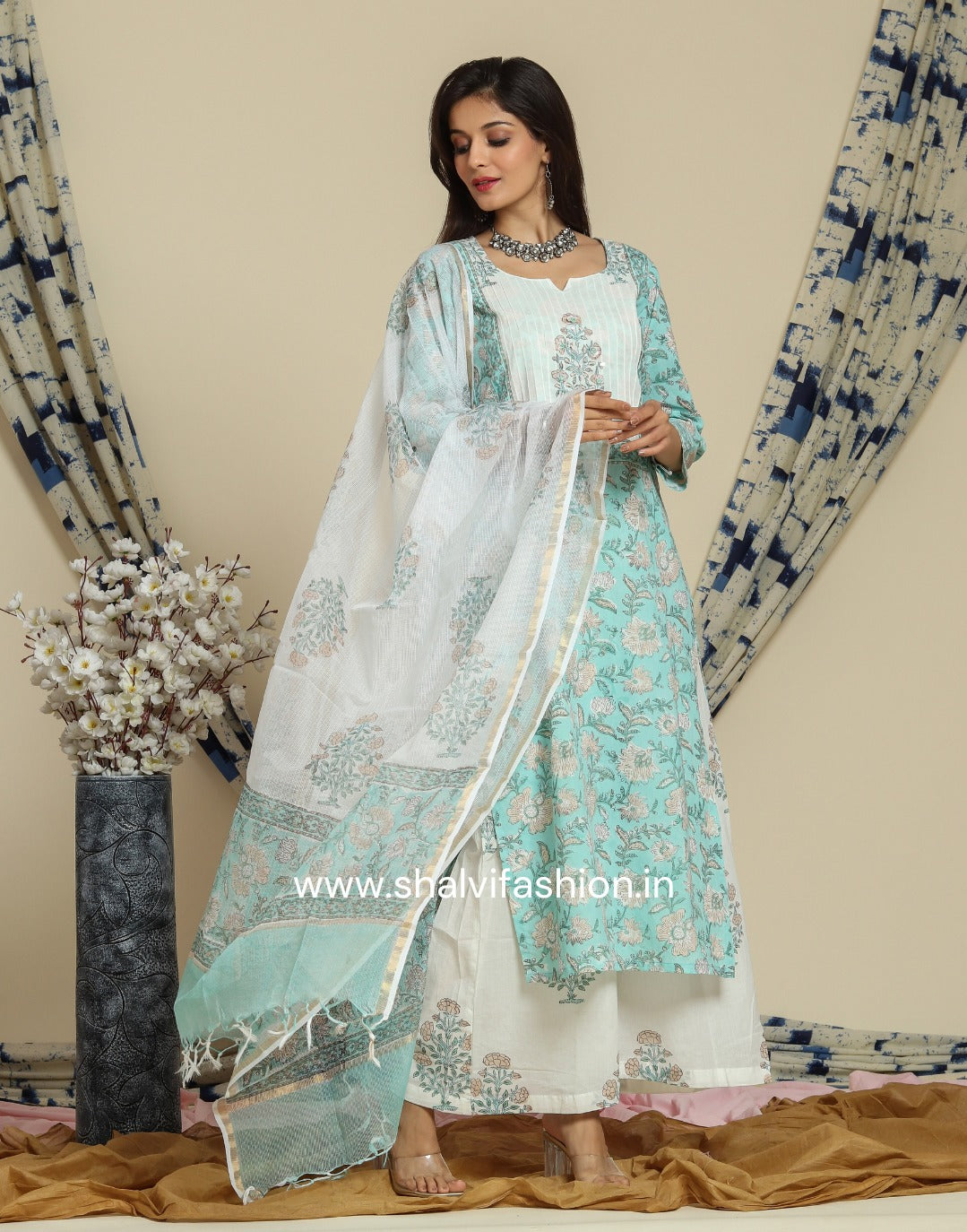Shop mulmul dupatta block print cotton suits in jaipur (CSS99MUL)