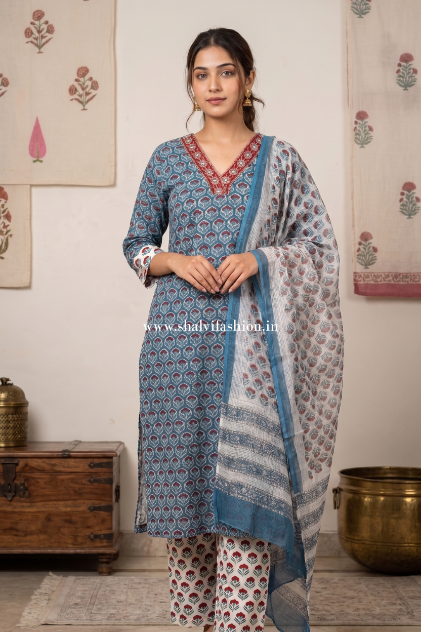 Shop block printed kota doria stitched suits (FKDS11)
