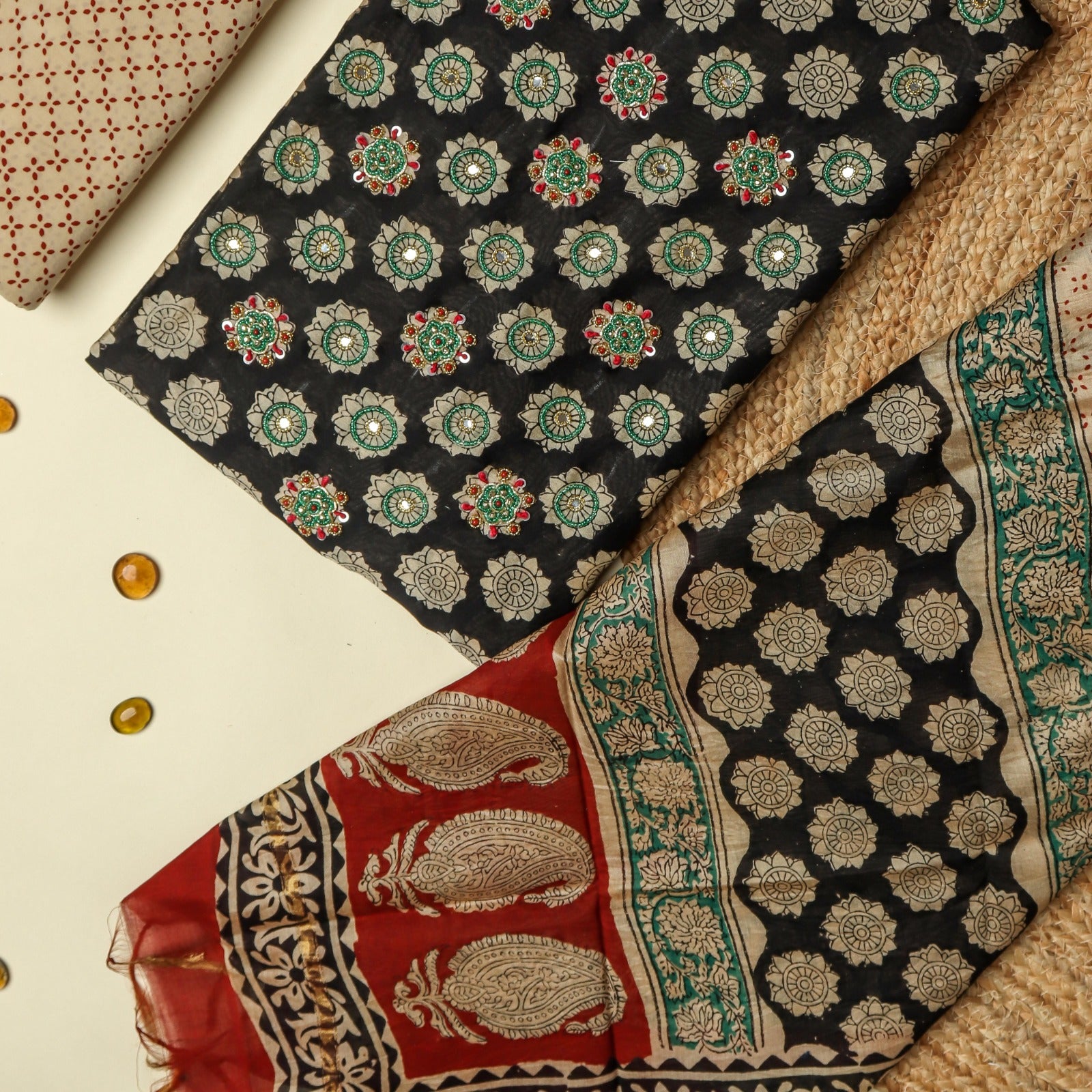 Shop unstitched hand work chanderi silk suits (GOTA23)