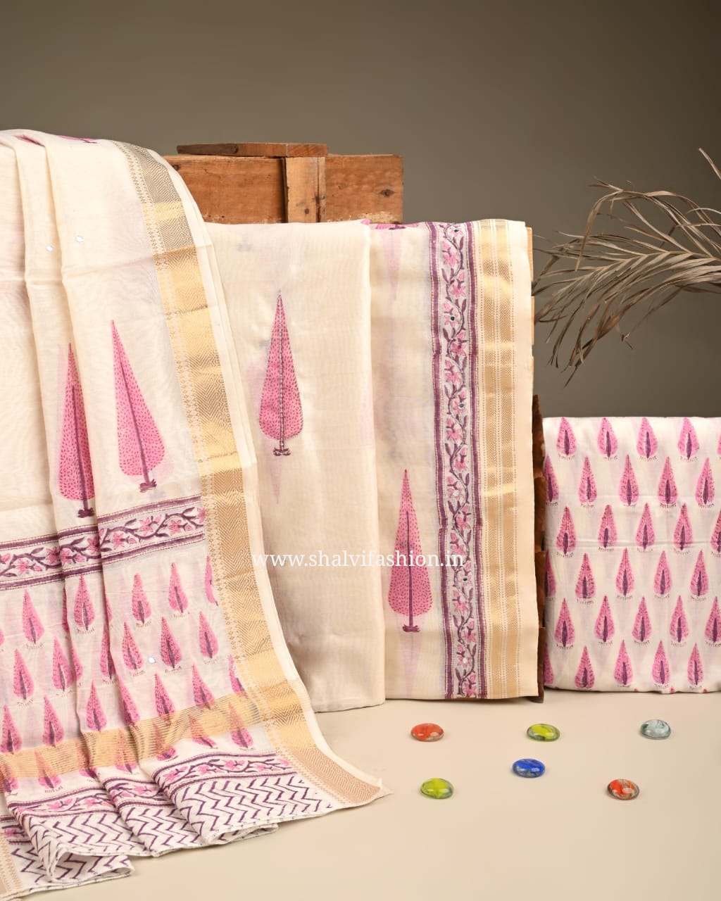 Shop unstitched hand work maheshwari silk suits in jaipur (GOTA67)