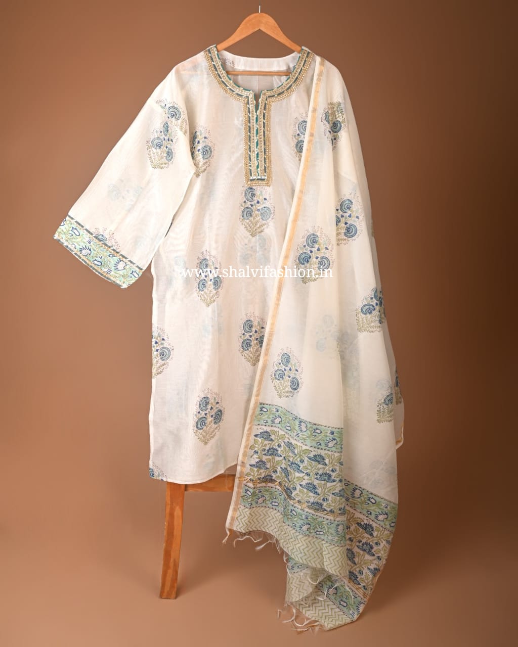 Shop hand block print semi stitched chanderi suits (GOTA72)