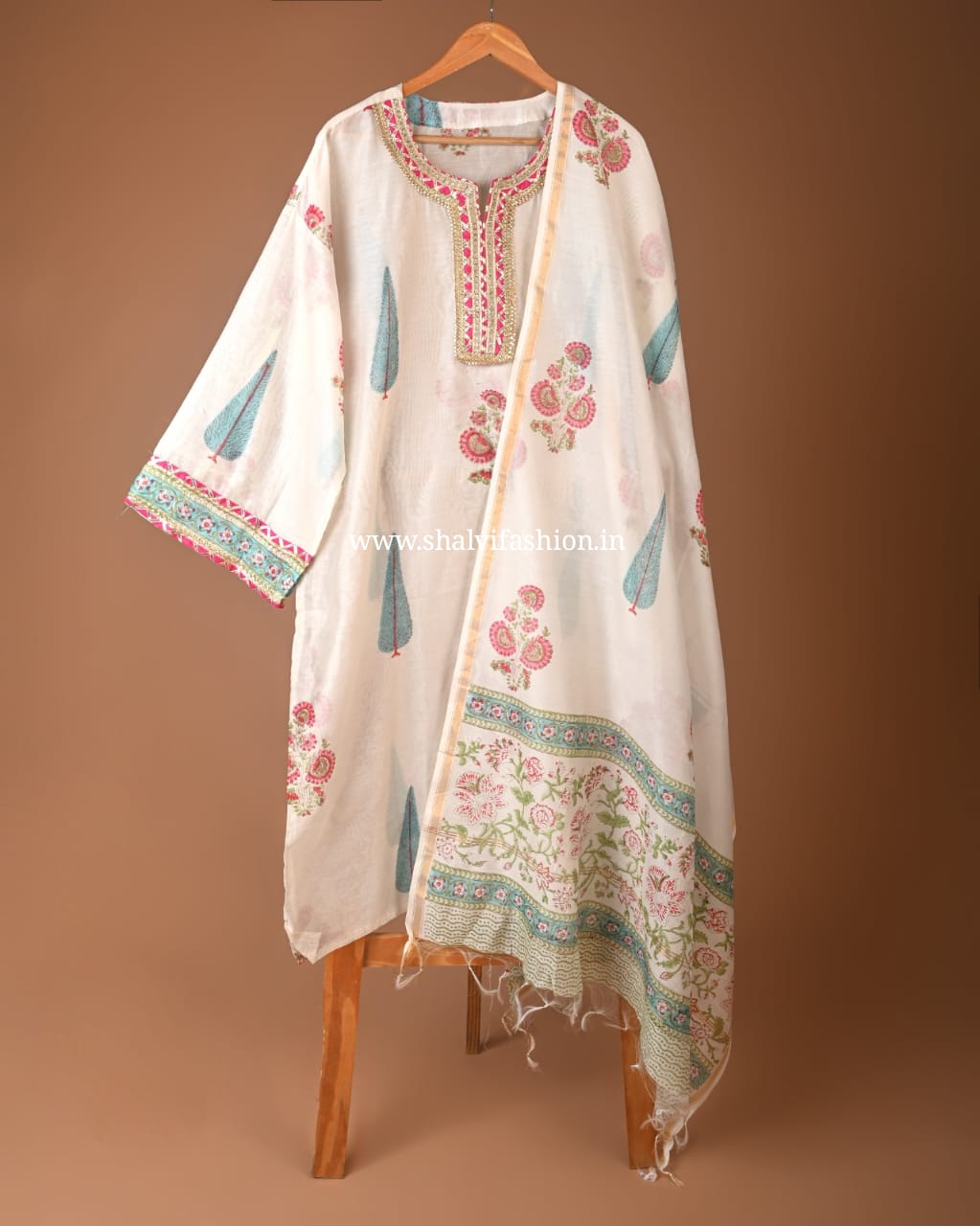 Shop semi stitched gota work chanderi suits online (GOTA73)