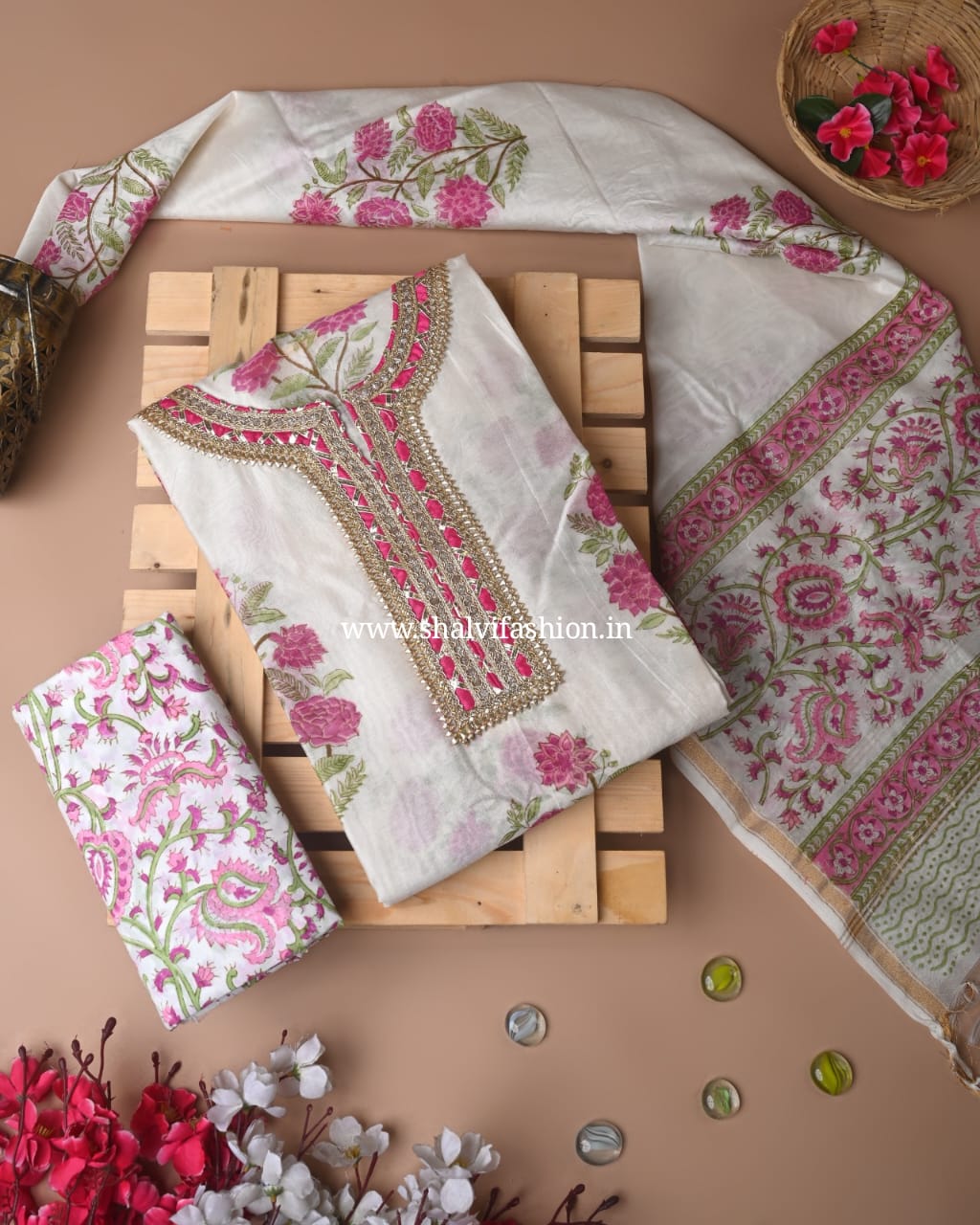 Shop gota work semi stitched chanderi suits online (GOTA74)