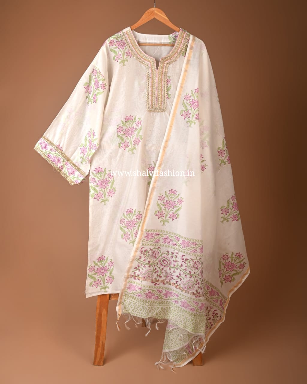 Shop gota work chanderi silk semi stitched suits online shopping (GOTA76)