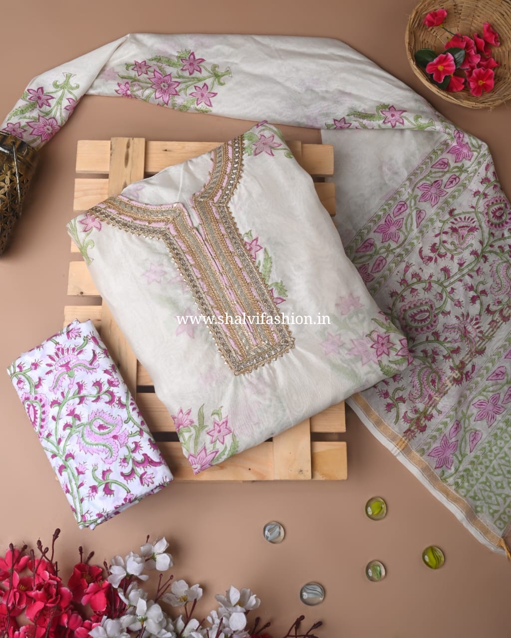 Shop gota work chanderi silk semi stitched suits online shopping (GOTA76)