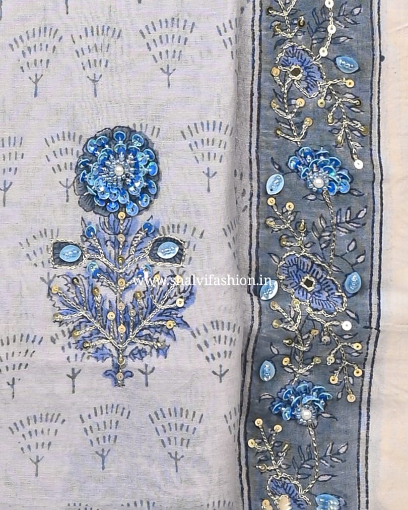 Shop zardosi work chanderi silk suits in jaipur (GOTA85)