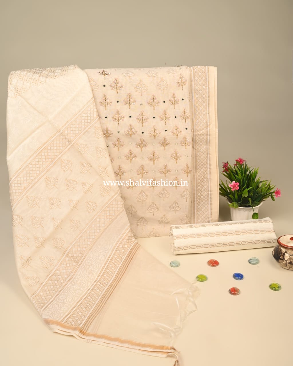 Shop hand work chanderi silk suits online shopping (GOTA86)