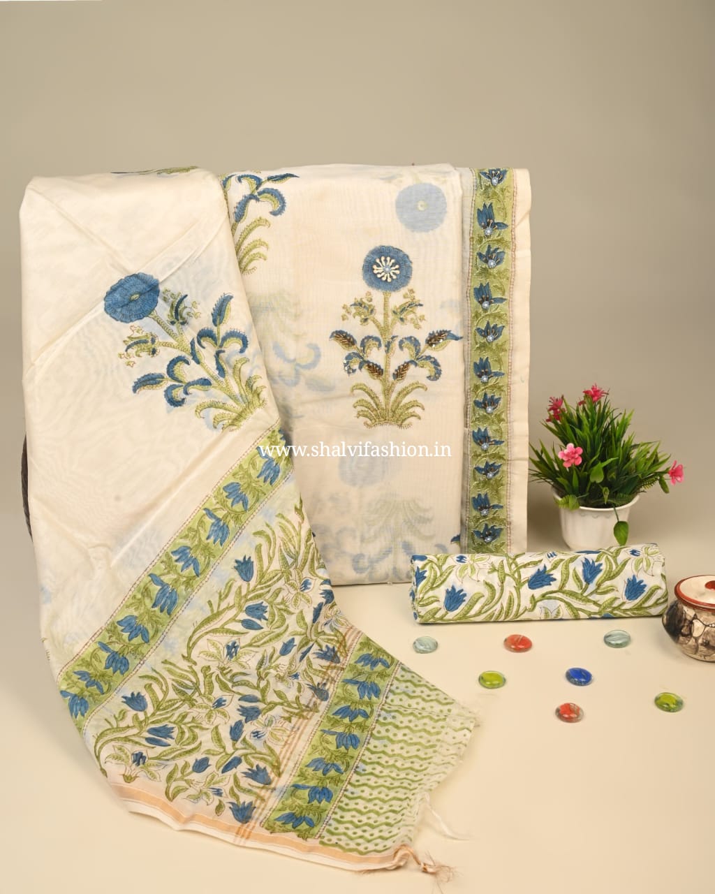 Shop unstitched zardosi work chanderi silk suits online (GOTA87)