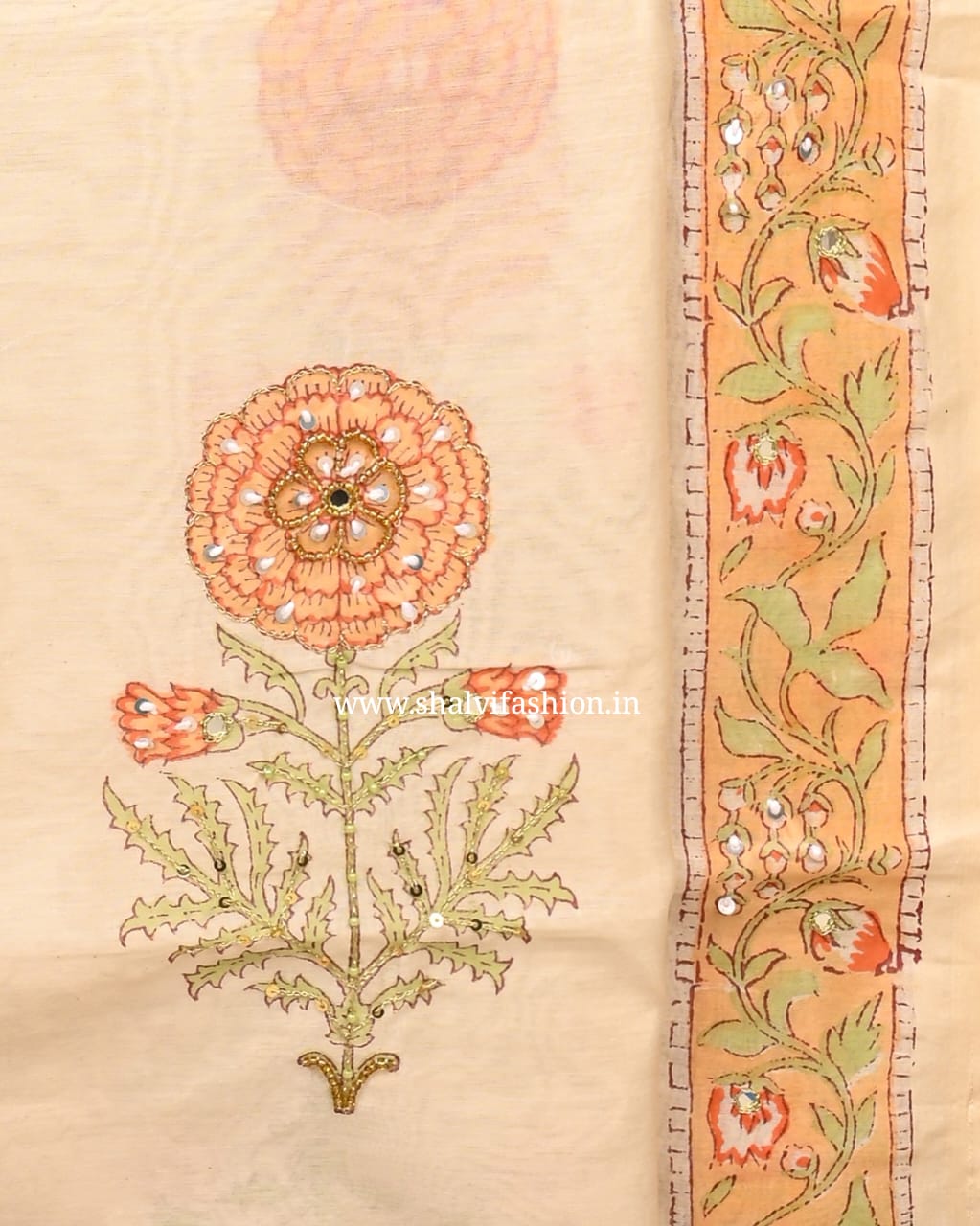 Shop unstitched hand work block print chanderis silk suits (GOTA90)