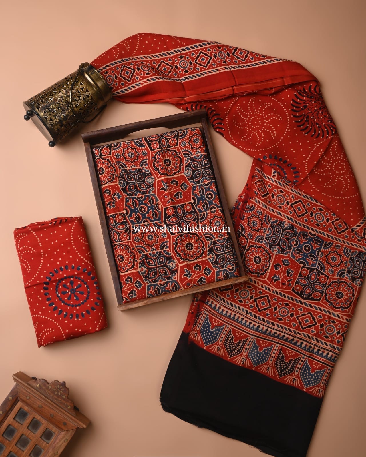 Shop ajrak print modal silk suits in jaipur (MOD104)