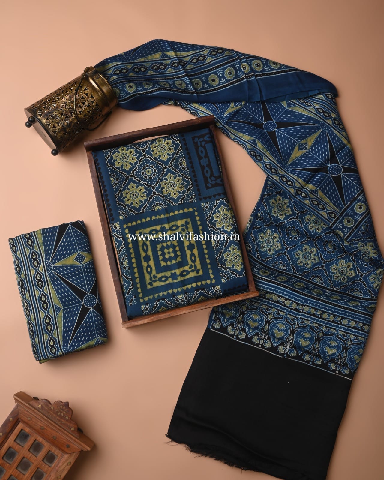 Shop unstitched block print modal silk suits online (MOD105)