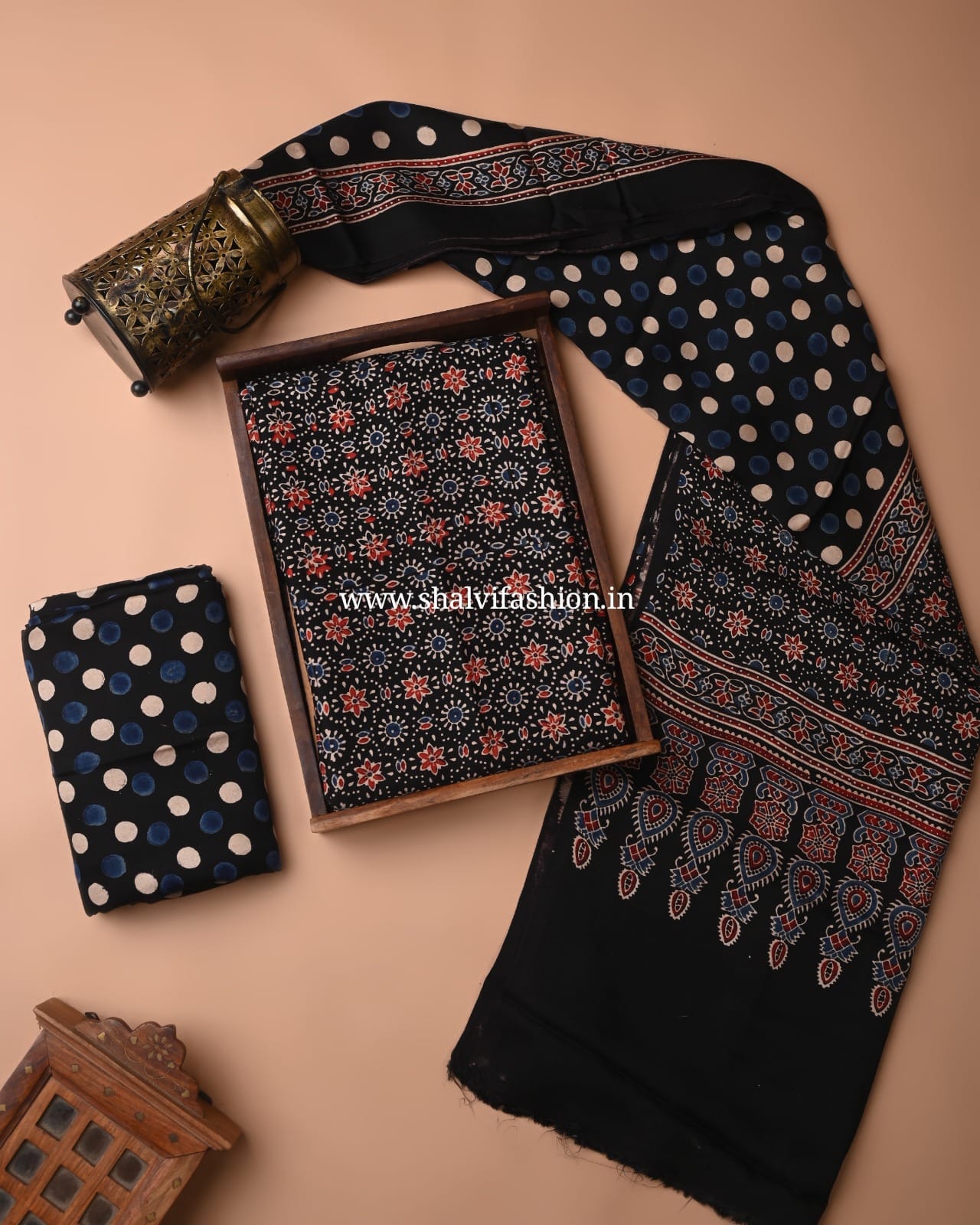 Shop unstitched ajrak print modal silk suits online (MOD106)