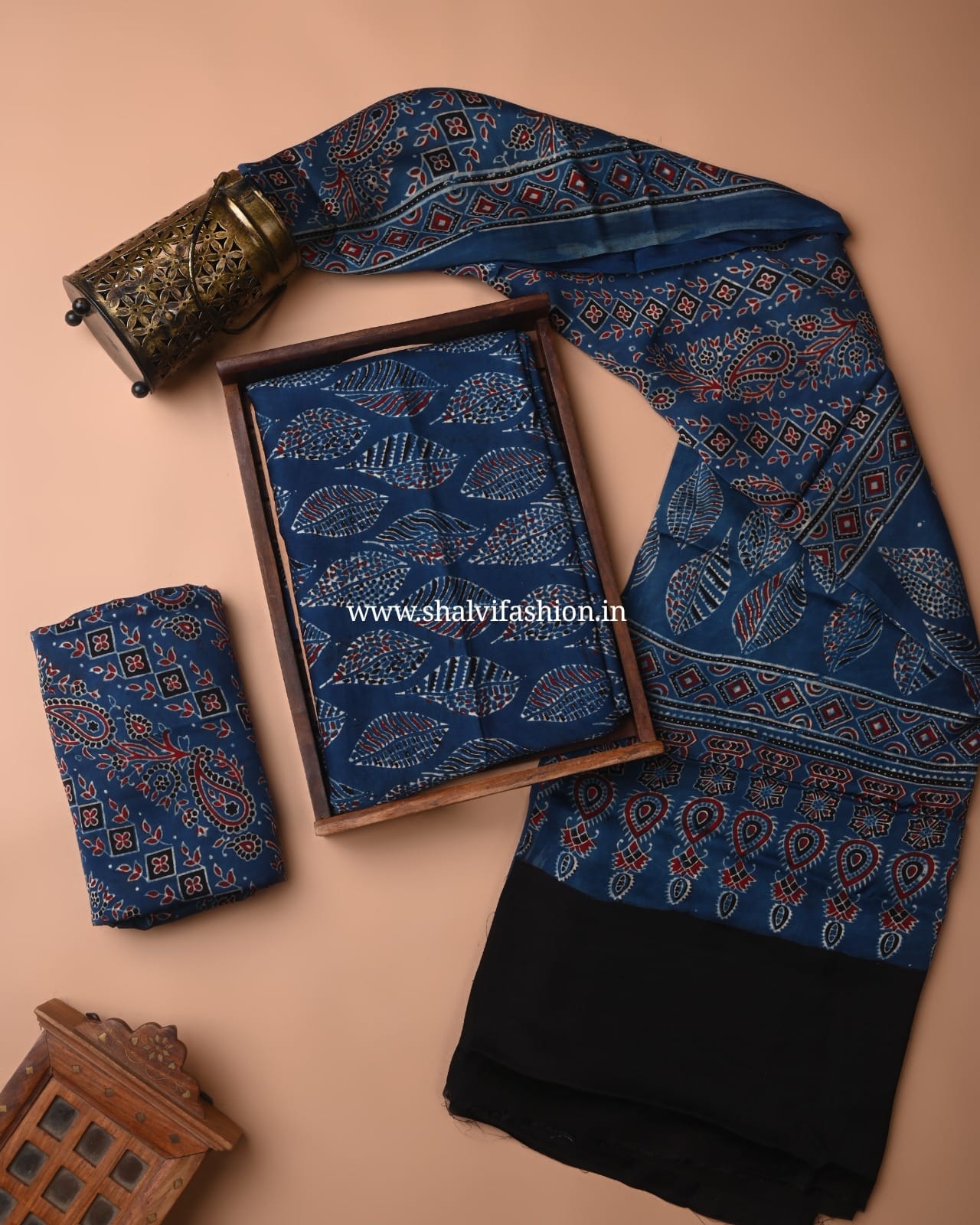 Shop unstitched ajrak print modal silk suits online (MOD120)