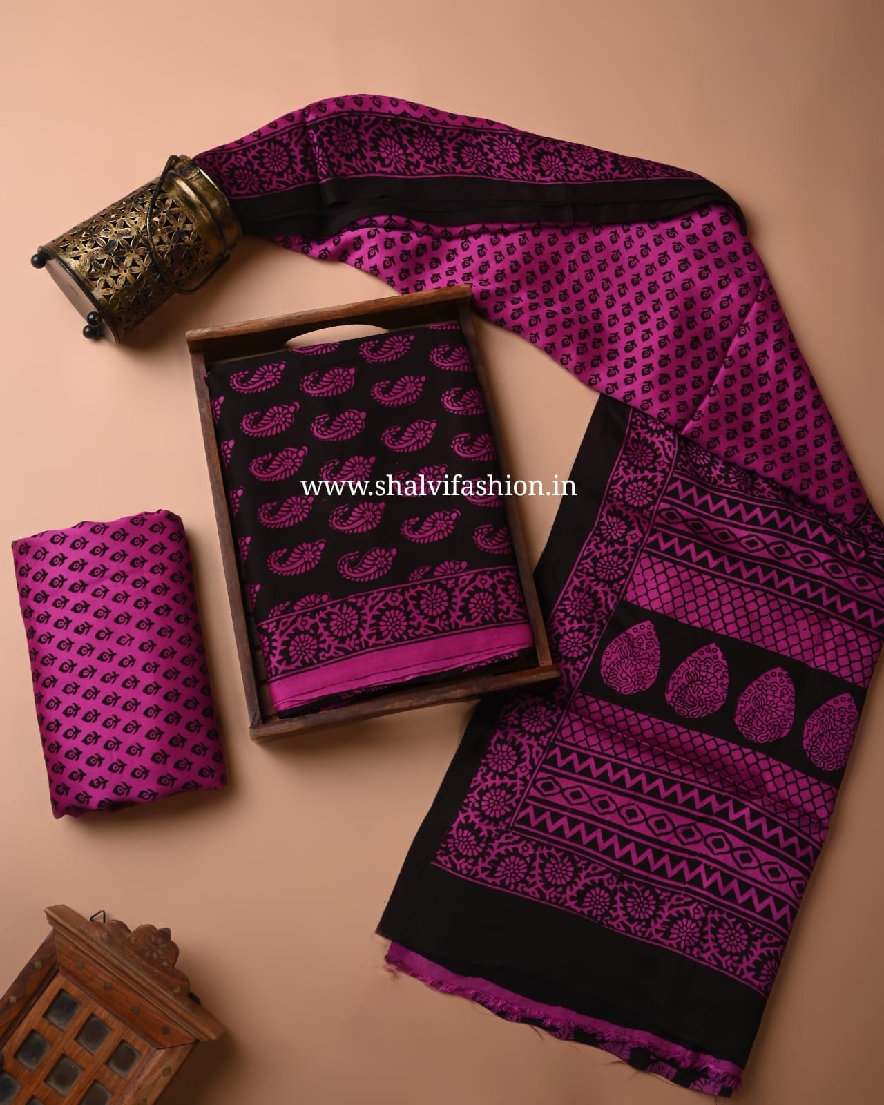 Shop unstitched block print modal silk suits online (MOD133)