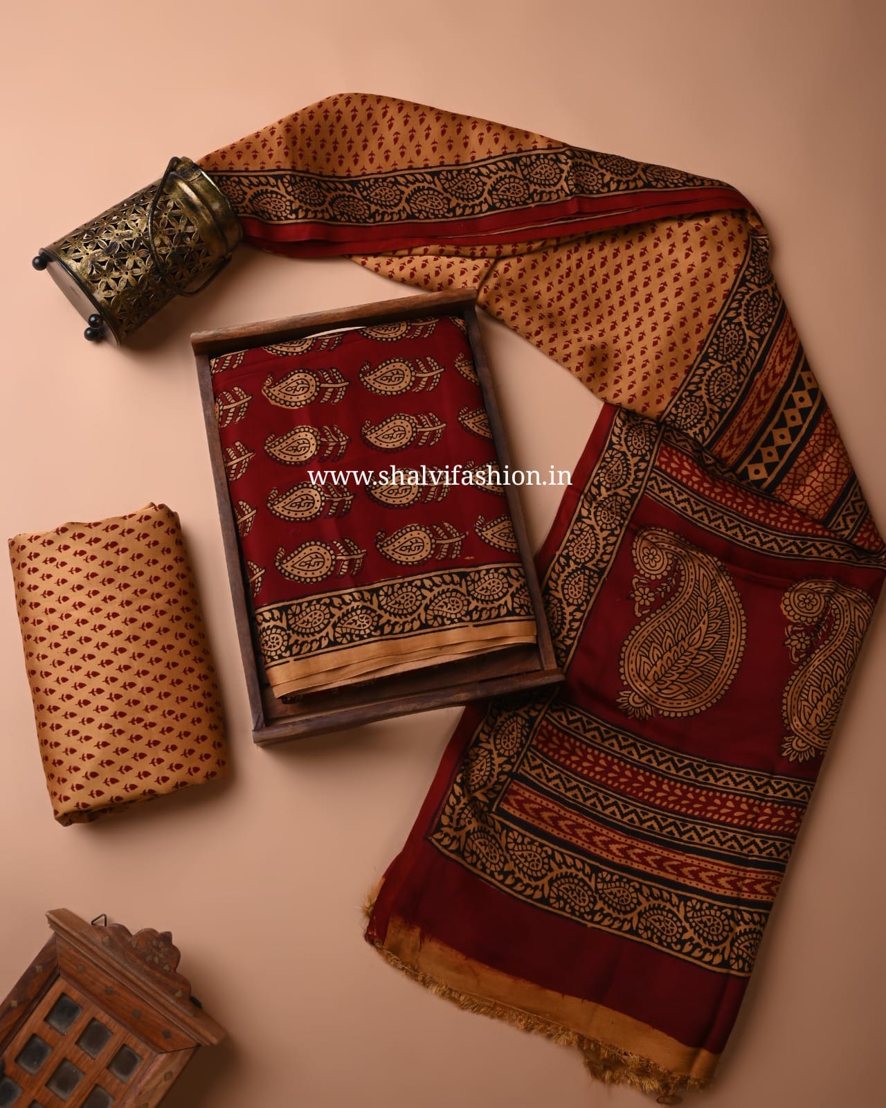 Shop block printed modal silk suits online shopping (MOD134)