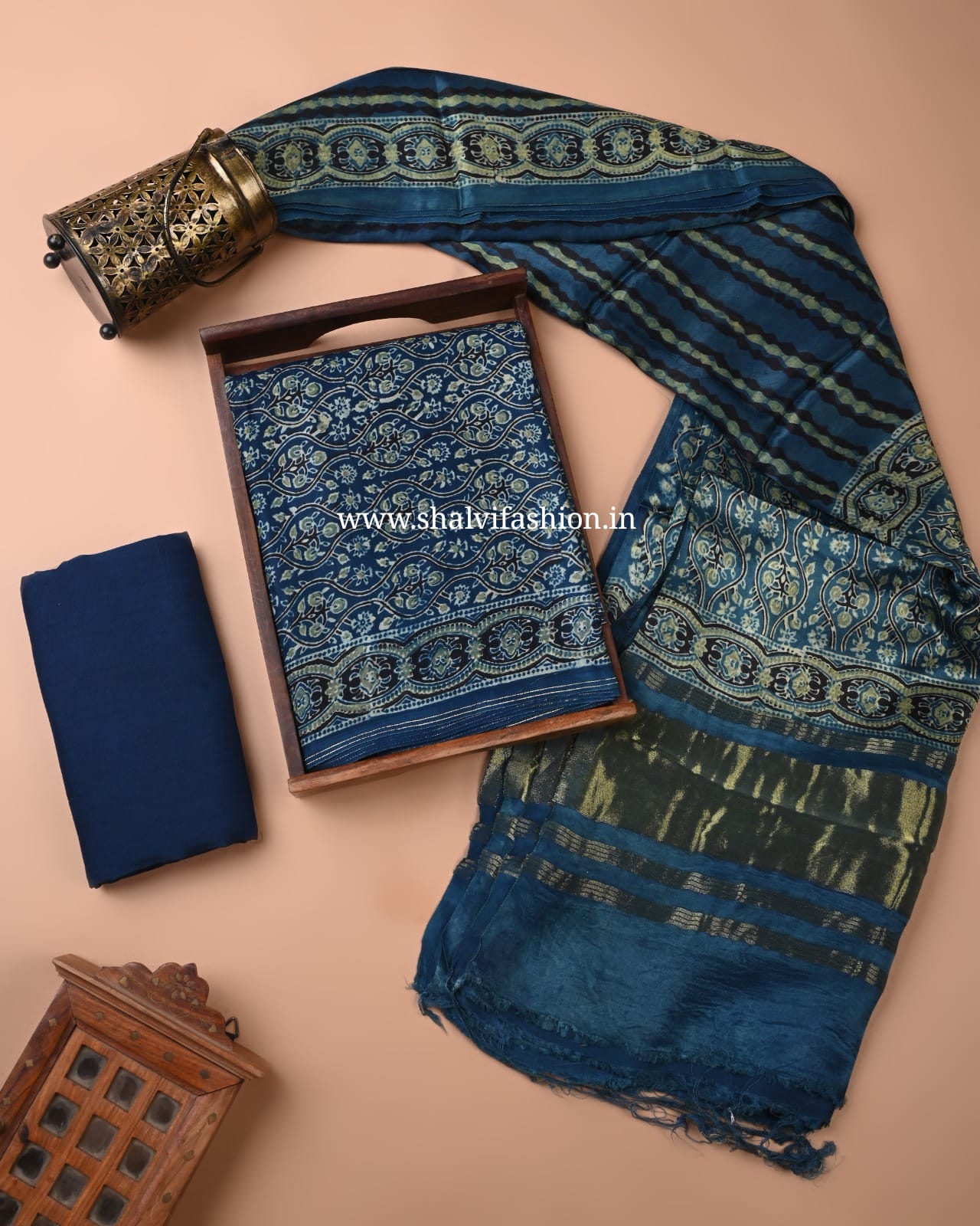 Shop ajrak printed unstitched modal silk suits in jaipur (MOD171)