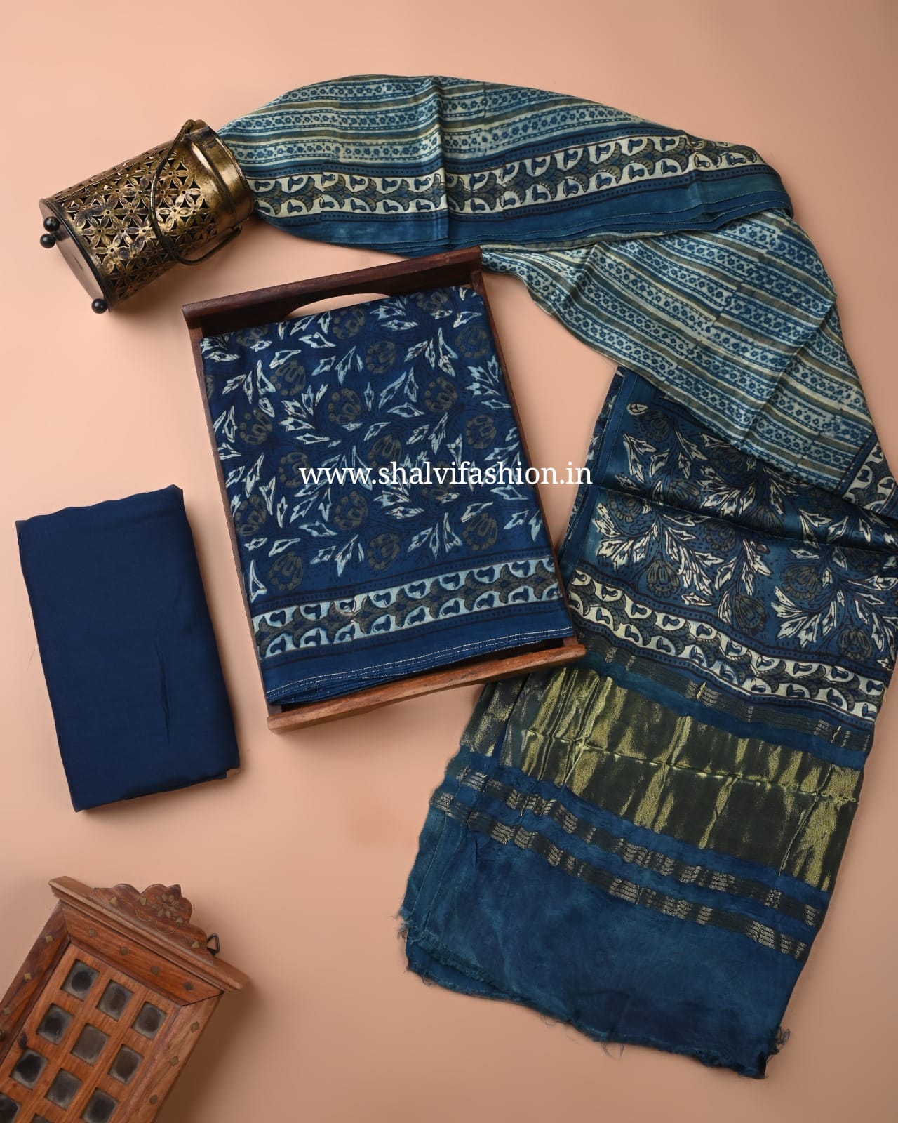 Shop unstitched ajrak print modal silk suits in jaipur (MOD172)