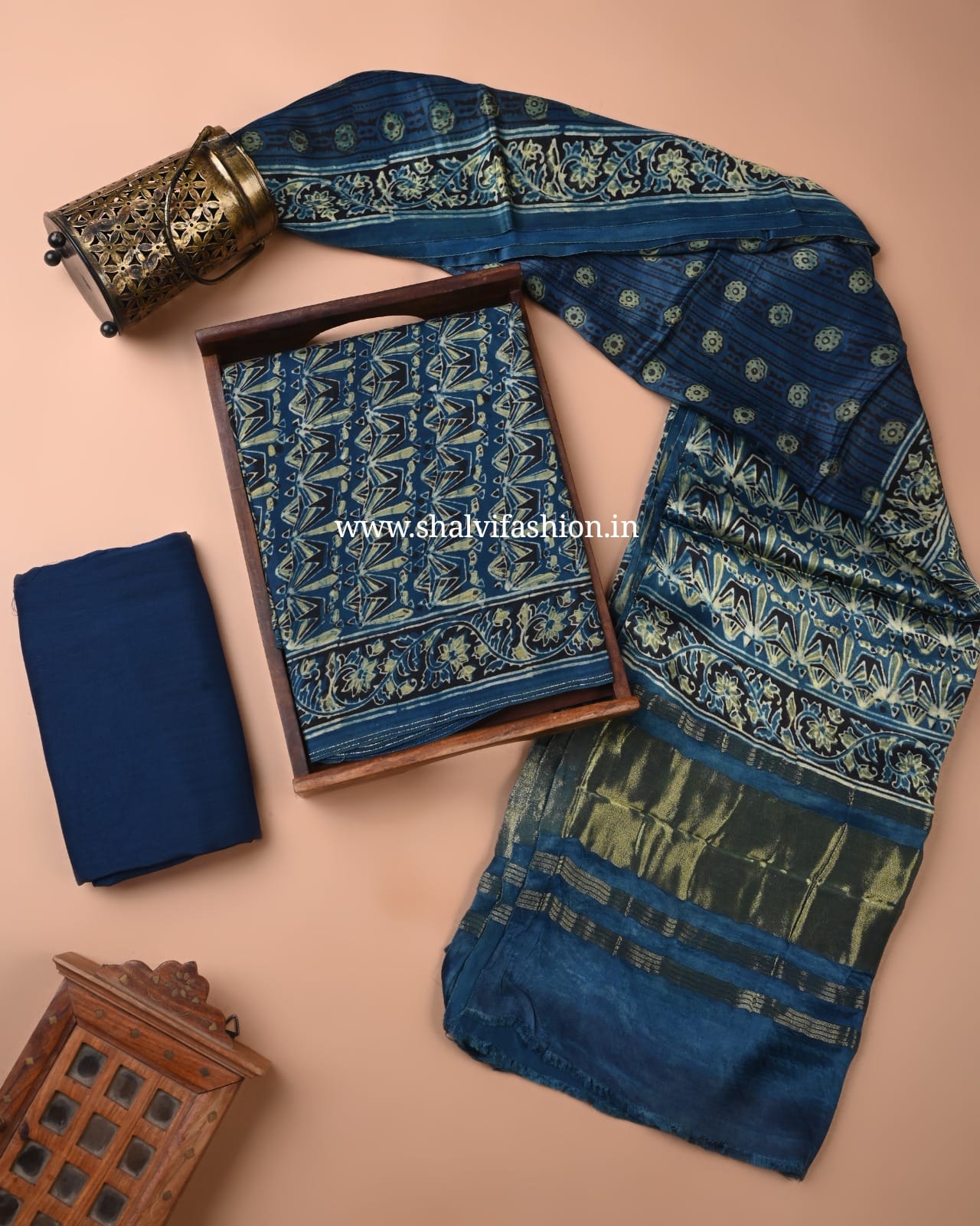 Shop ajrak printed pure modal silk suits with lagdipatta dupatta (MOD173)