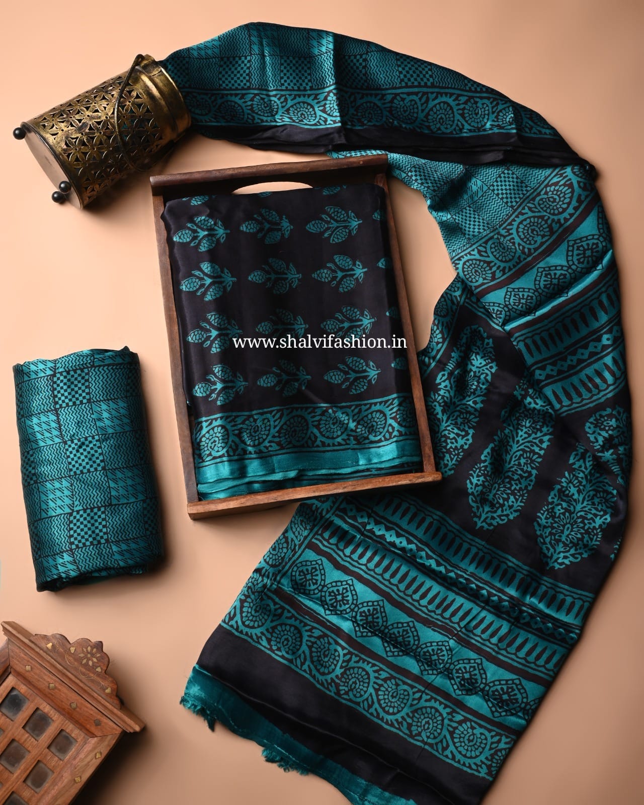 Shop block printed modal silk suits online shopping (MOD57)
