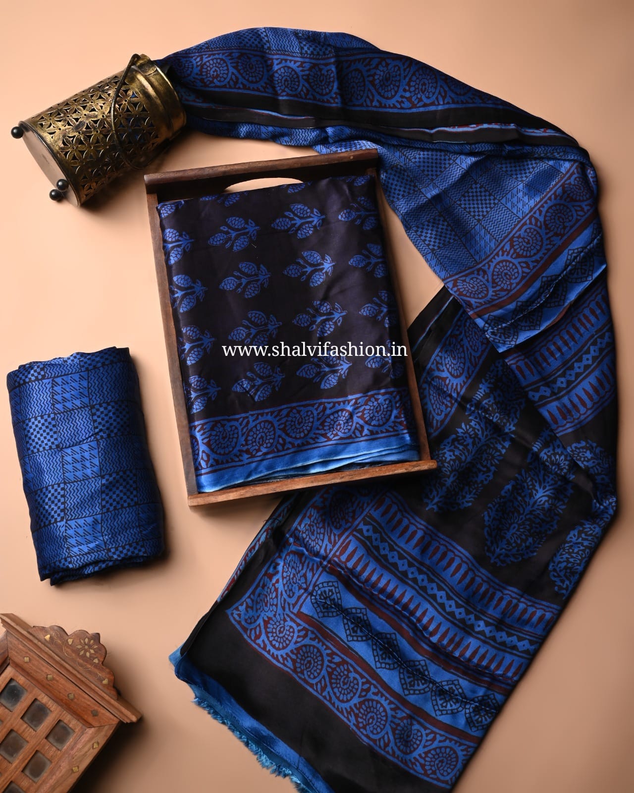 Shop unstitched bagh block print modal silk suits online (MOD83)