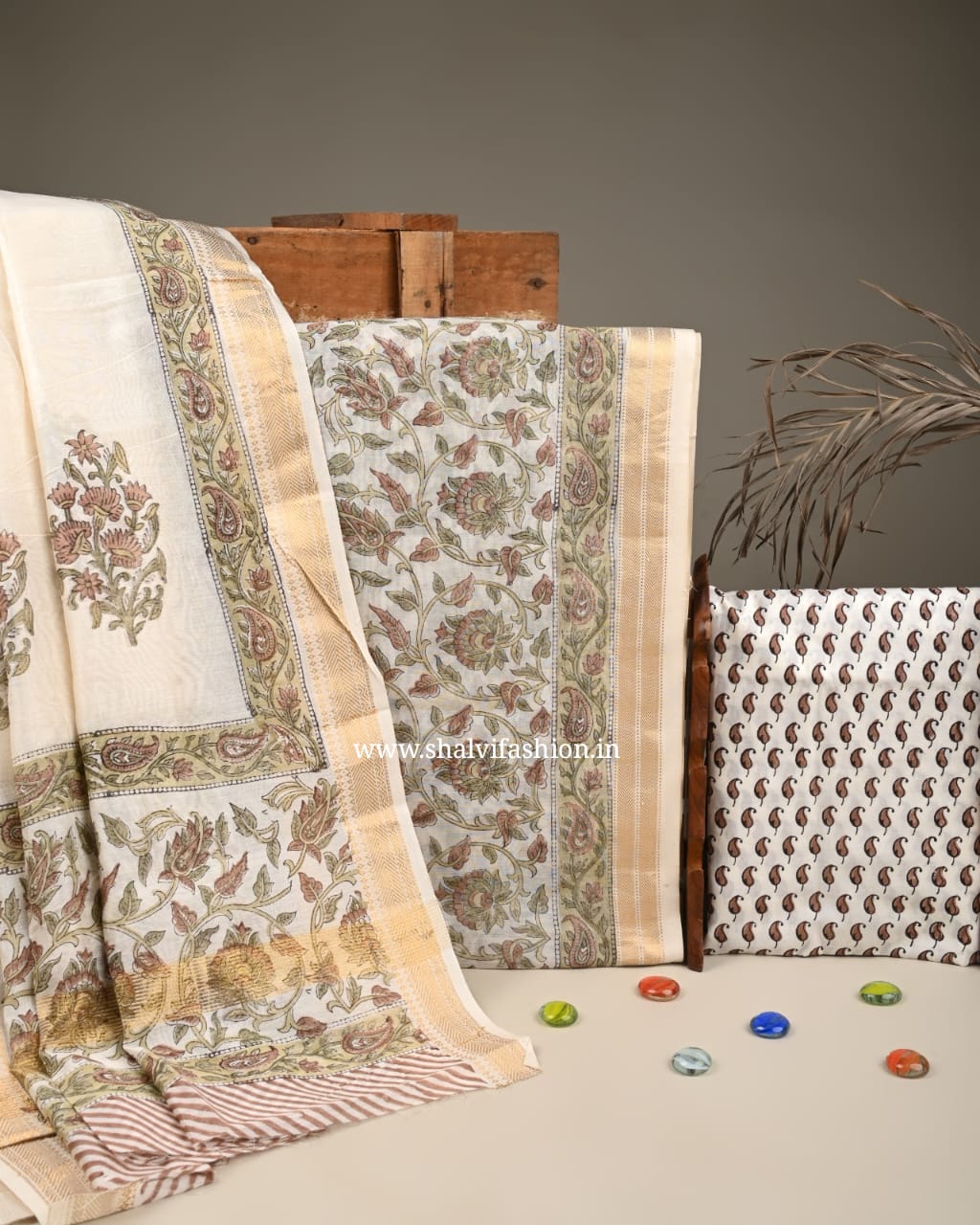 Shop block print maheshwari silk suits (MSL258)