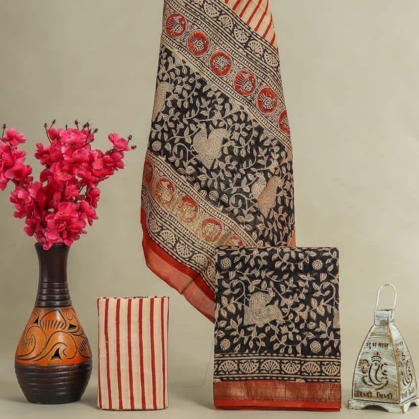 Shop hand block printed maheshwrai silk suits online (MSL356)