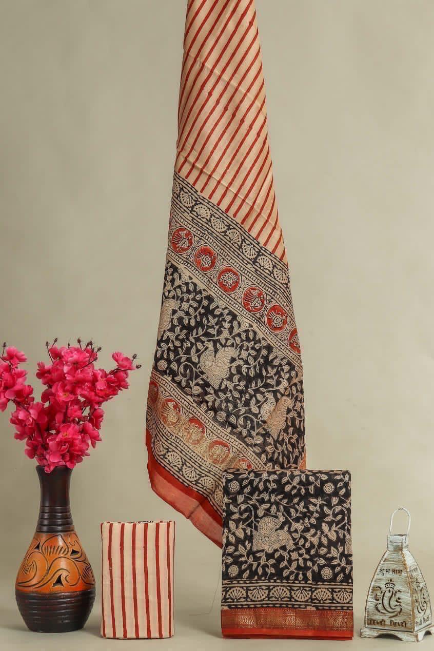 Shop hand block printed maheshwrai silk suits online (MSL356)