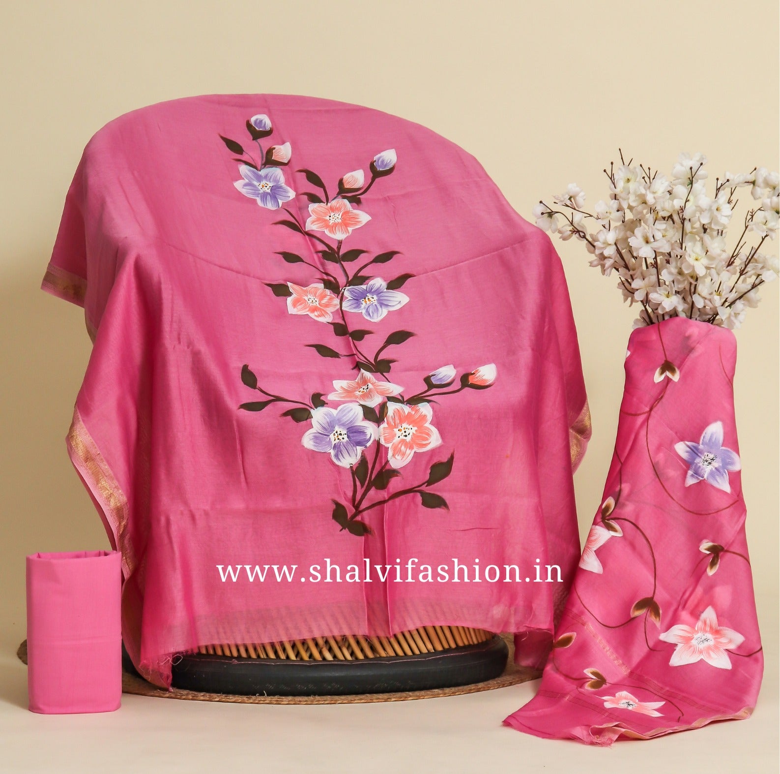Shop unstitched hand paint maheshwari silk suits (MSL364)