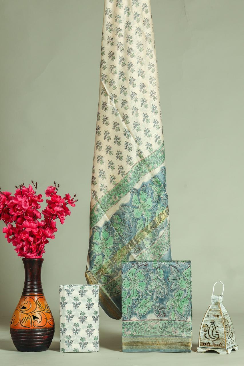 Shop unstitched block printed maheshwari silk suits (MSL521)