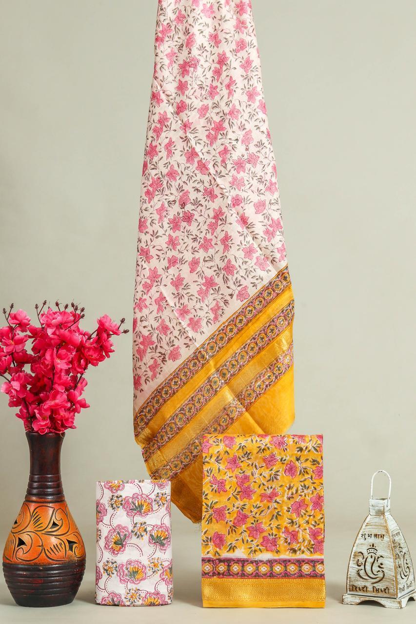 Shop hand block print maheshwari silk suits in jaipur (MSL526)