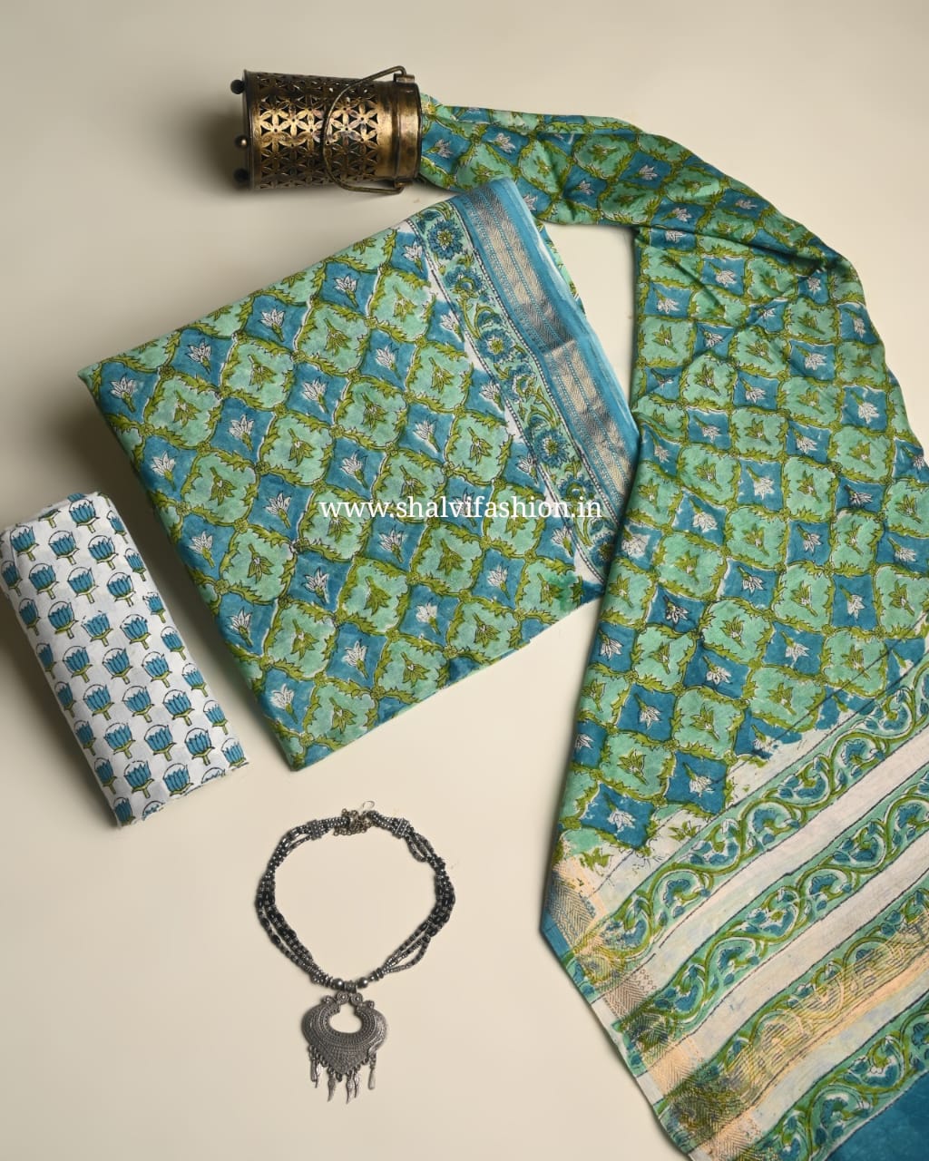 Shop unstitched hand block print maheshwari silk suits (MSL535)