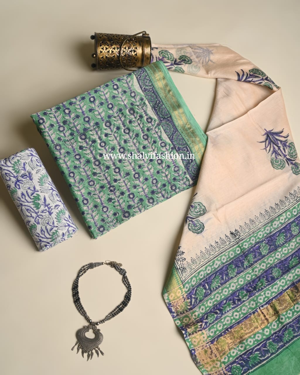 Shop unstitched block printed maheshwari silk suits (MSL541)