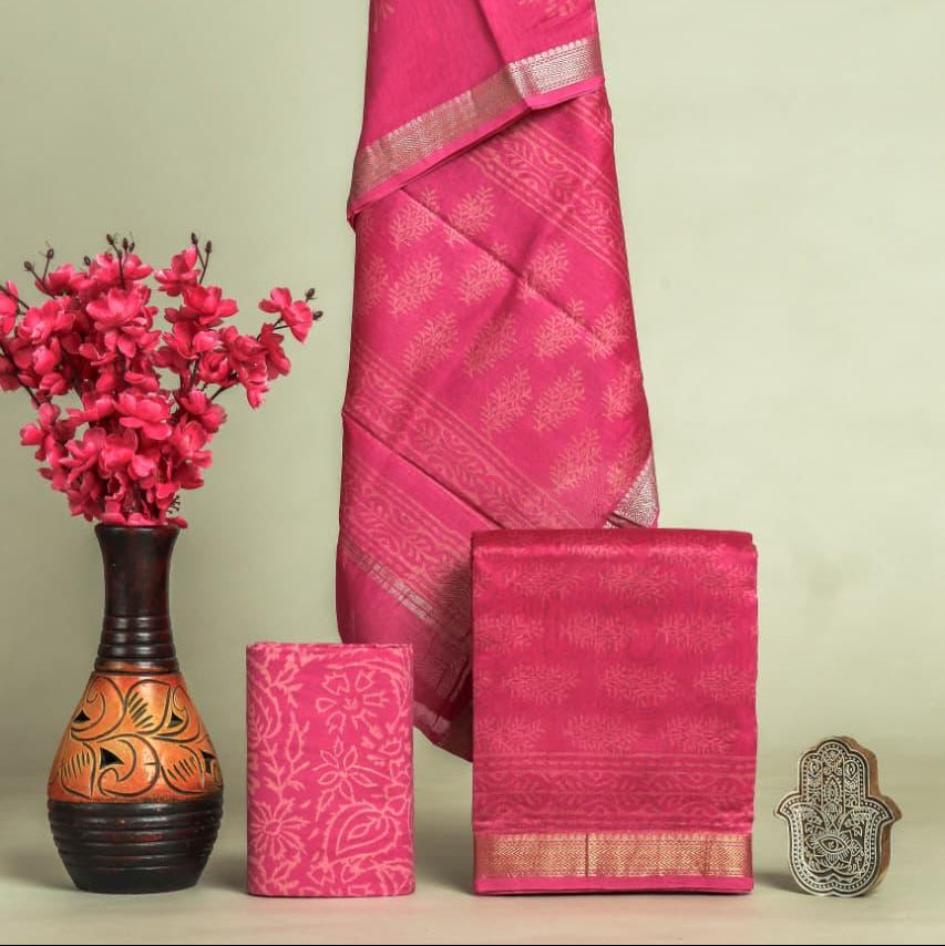 Shop hand block printed maheshwari silk suits in jaipur (MSL570)