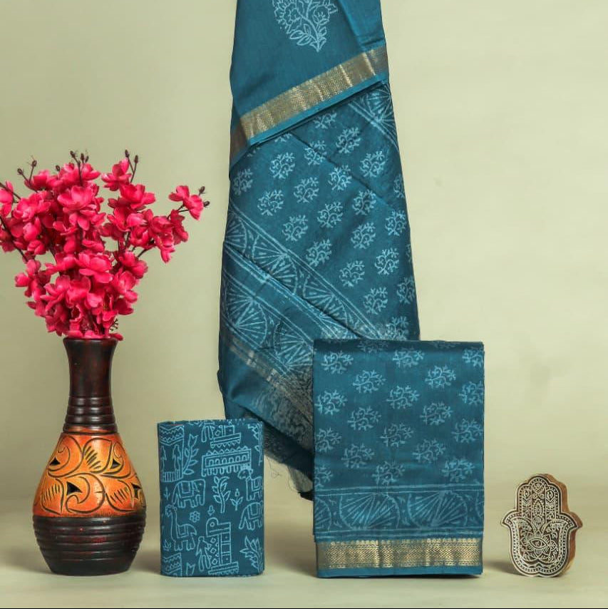 Shop hand block printed maheshwari silk suits in jaipur (MSL572)
