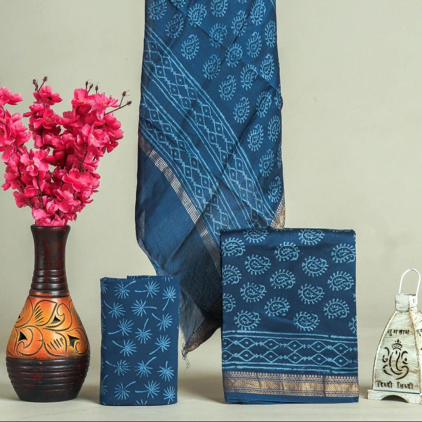 Shop hand block print maheshwari silk suits online (MSL595)