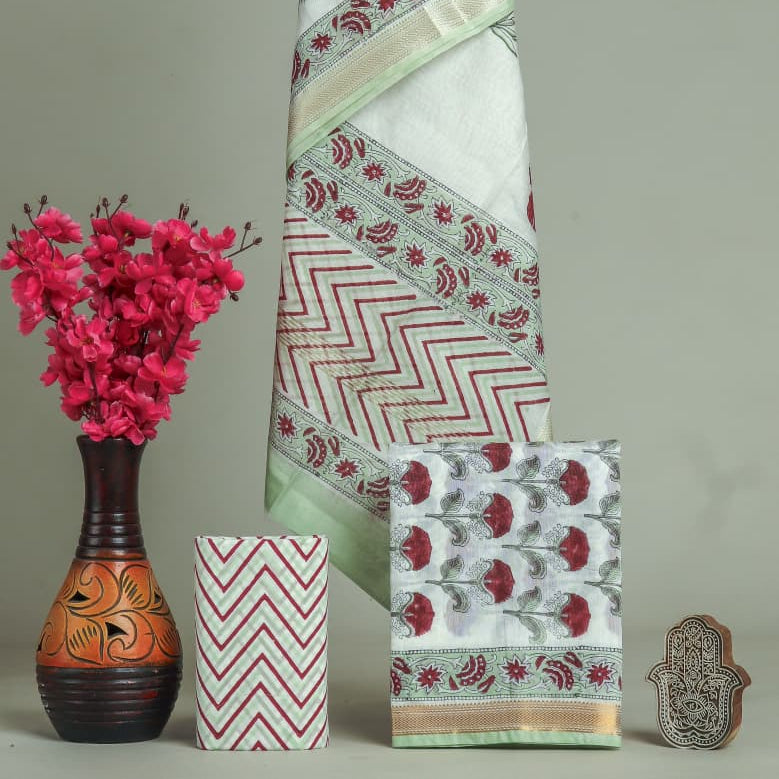 Shop unstitched hand block printed maheshwari silk suits (MSL614)