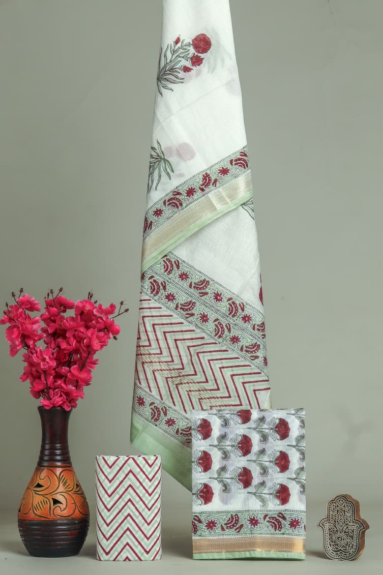 Shop unstitched hand block printed maheshwari silk suits (MSL614)
