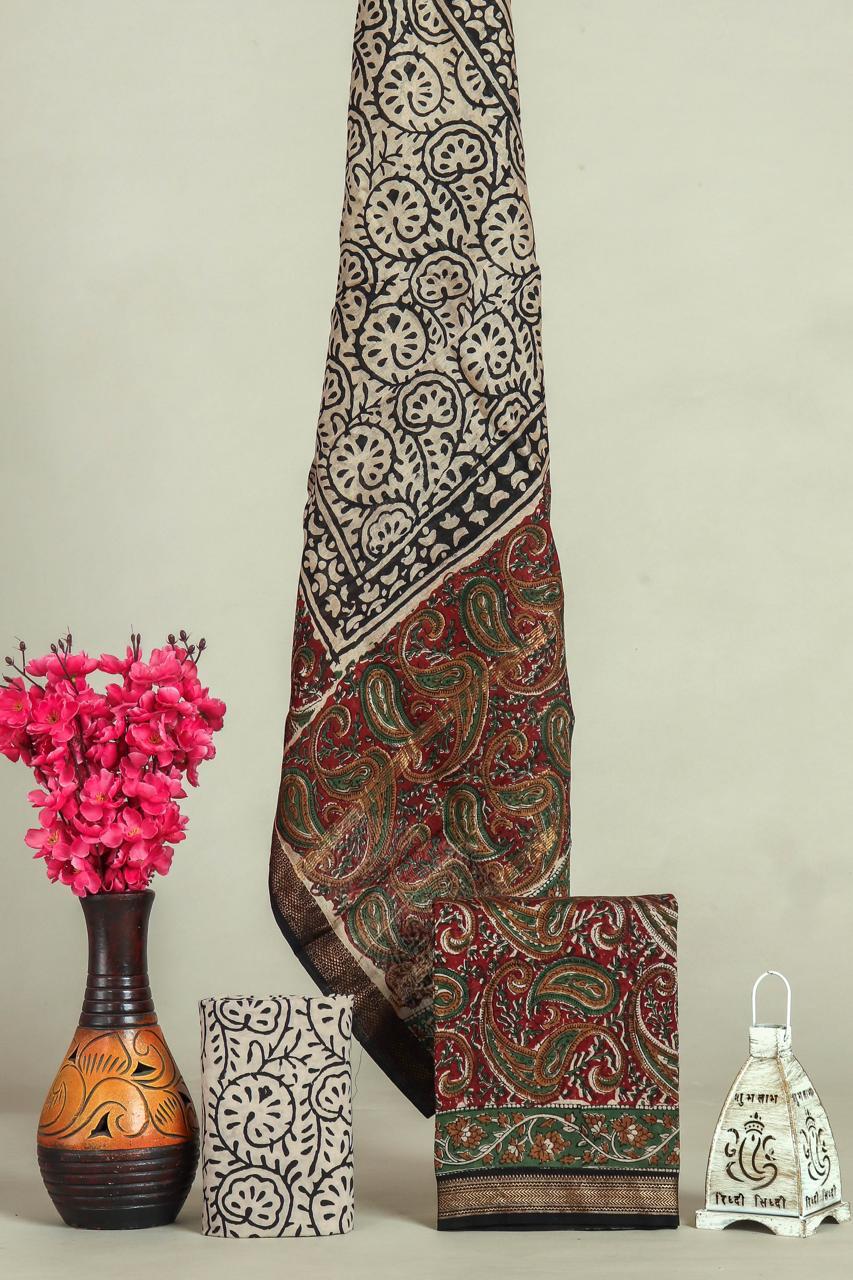 Designer Hand Block Print Maheshwari Silk Suit Set (MSL633)