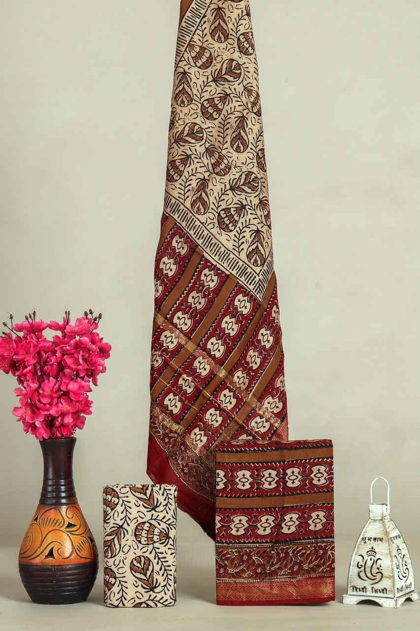 Shop unstitched block printed maheshwari silk suits in jaipur (MSL641)