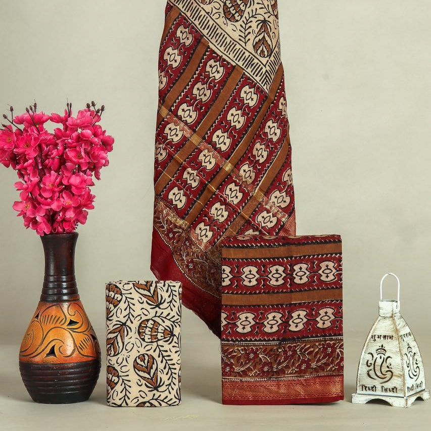 Shop unstitched block printed maheshwari silk suits in jaipur (MSL641)