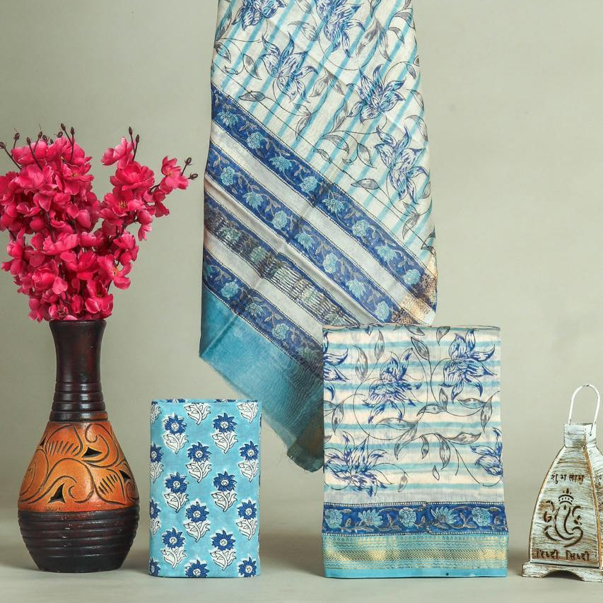 Shop hand block printed maheshwari silk suits in jaipur (MSL648)
