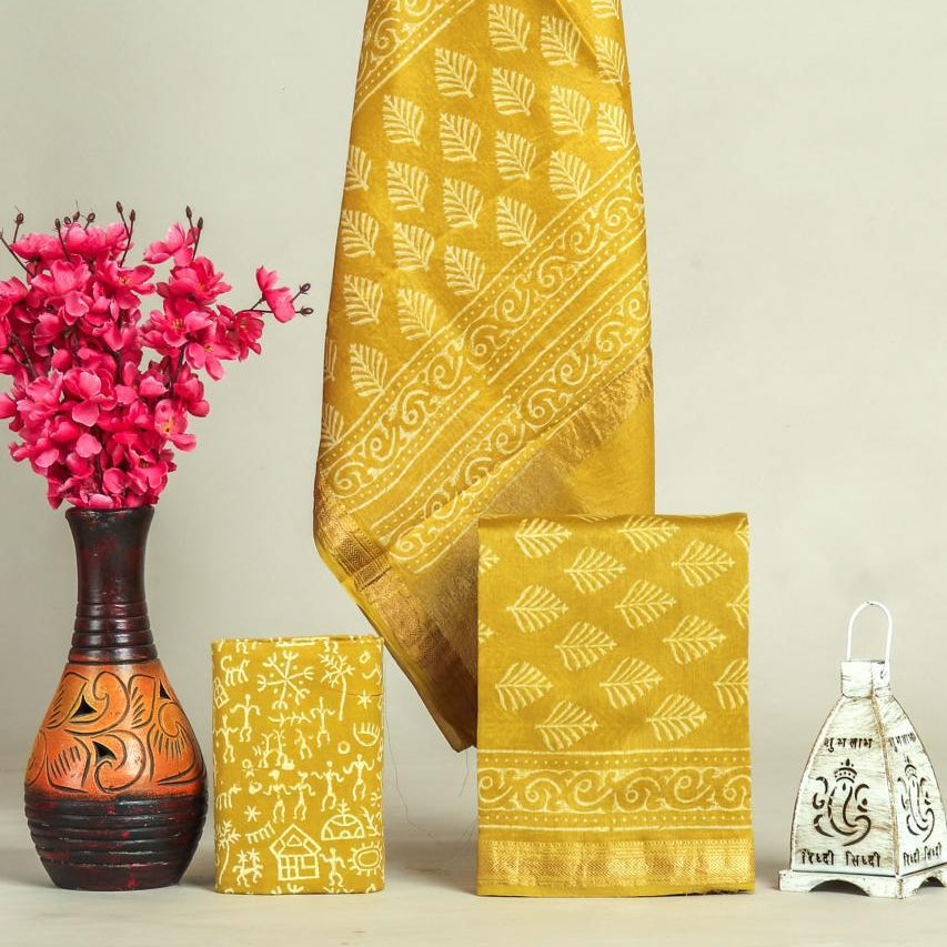 Shop unstitched block printed maheshwari silk suits (MSL657)