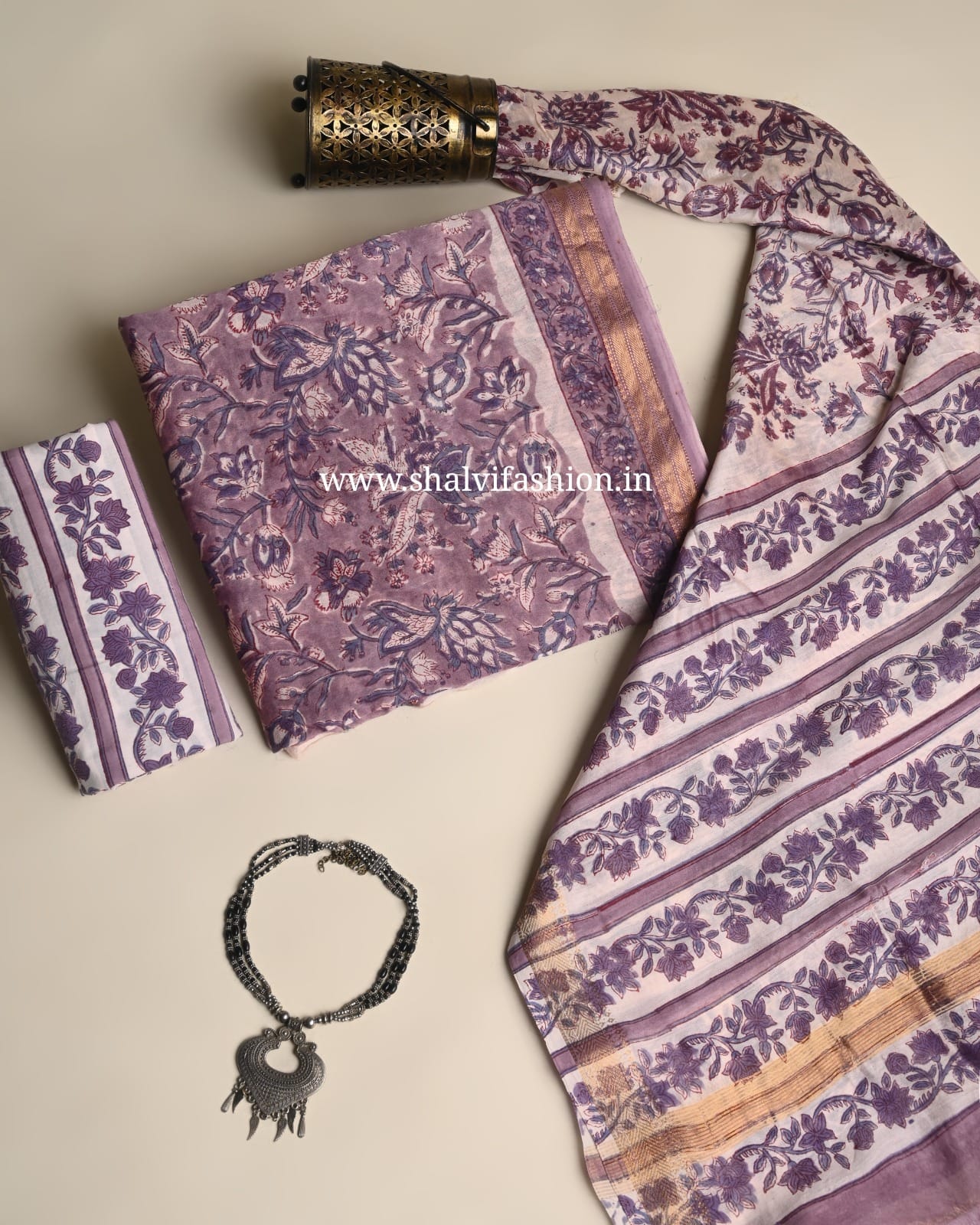 Shop hand block print maheshwari silk suits sets online (MSL664)