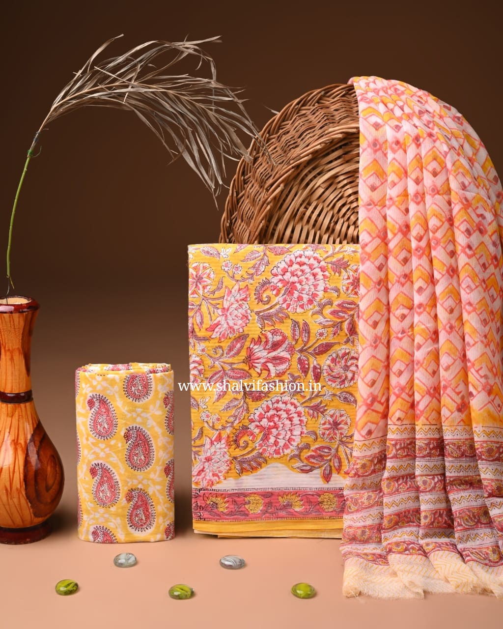 Shop unstitched block print textured line cotton suits online (PCHF644)