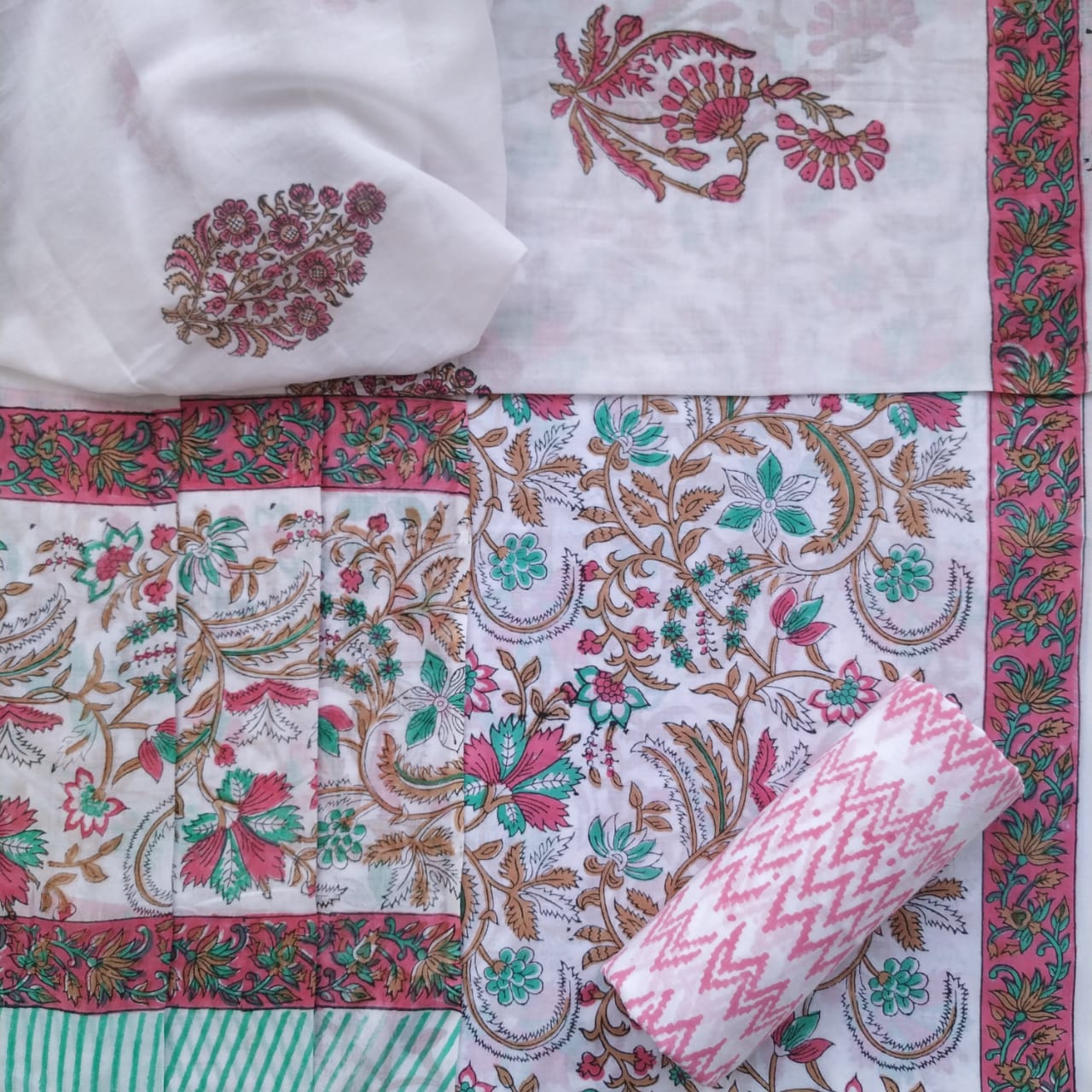Shop hand block print cotton suits with cotton dupatta in jaipur (PRMUL433)