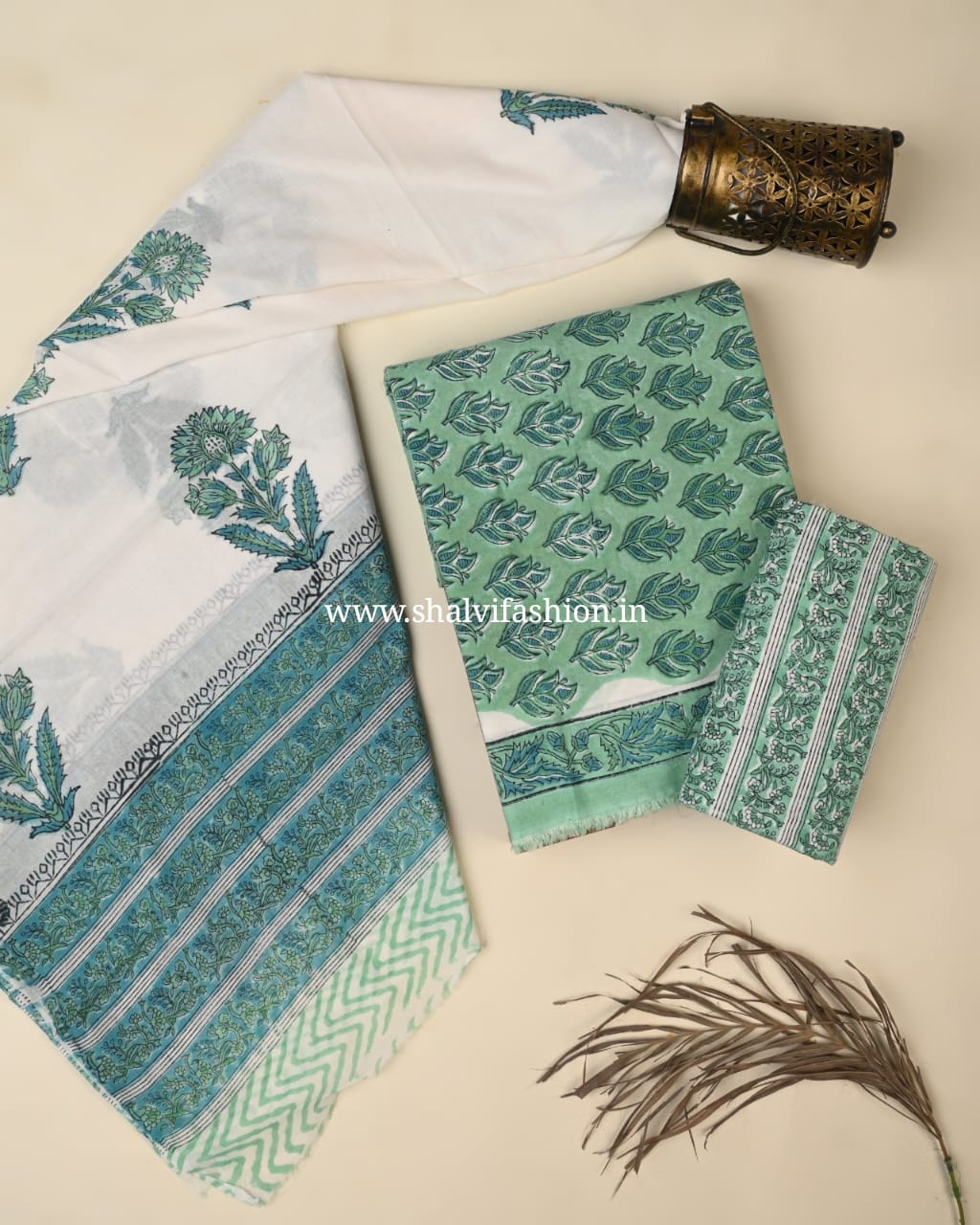 Shop hand block printed cotton suits with mulmul dupatta (PRMUL569)