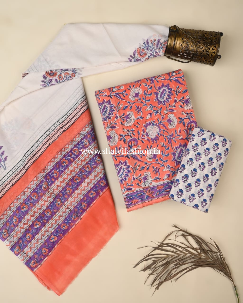 Shop sanganeri print cotton suits with mulmul dupatta (PRMUL572)