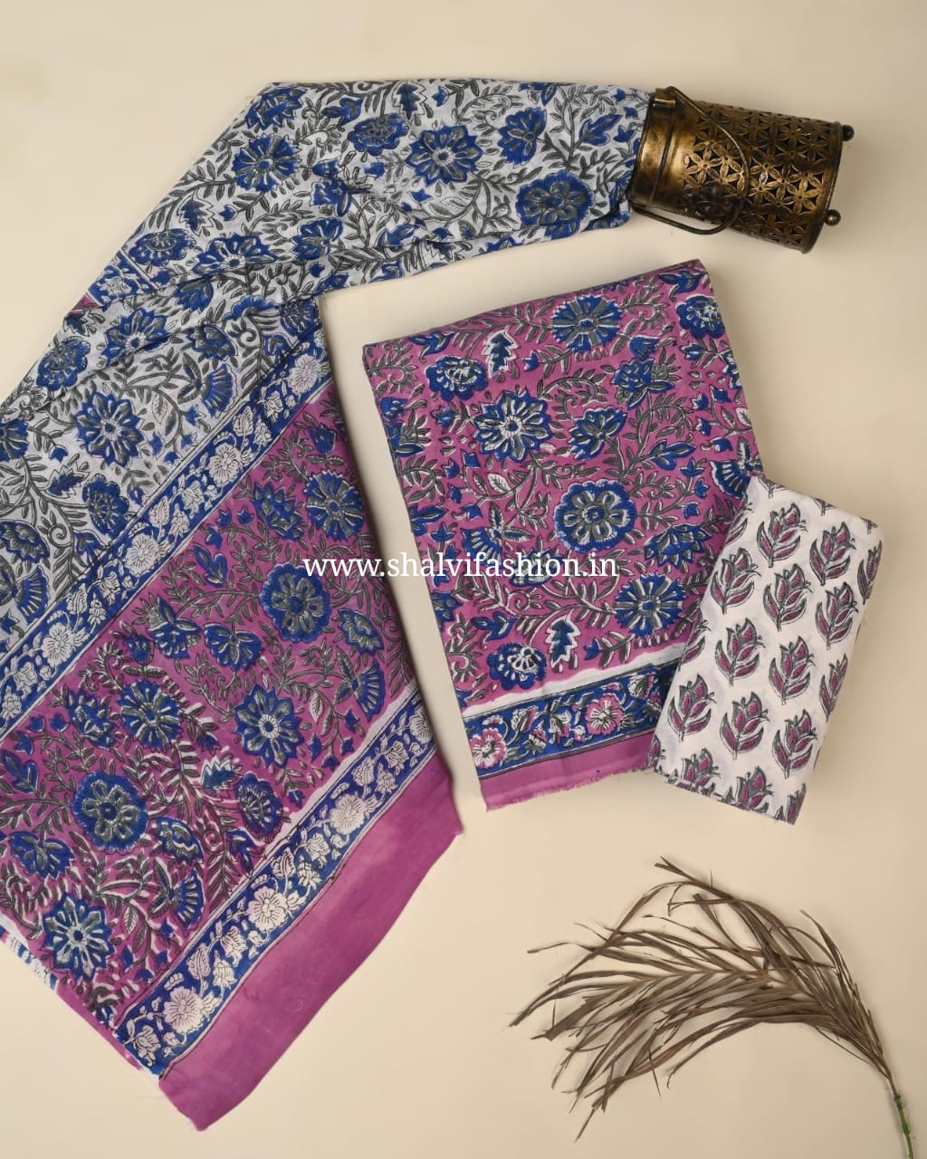 Shop block print mulmul dupatta cotton suits (PRMUL573)